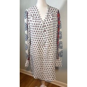 Veronica Beard Silk Mixed Print Tunic Dress Size 6-8 Ivory Red Navy USA